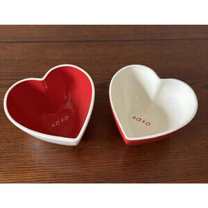 Set of 2 Hallmark XOXO Ceramic Heart Bowls Dishes Red & White